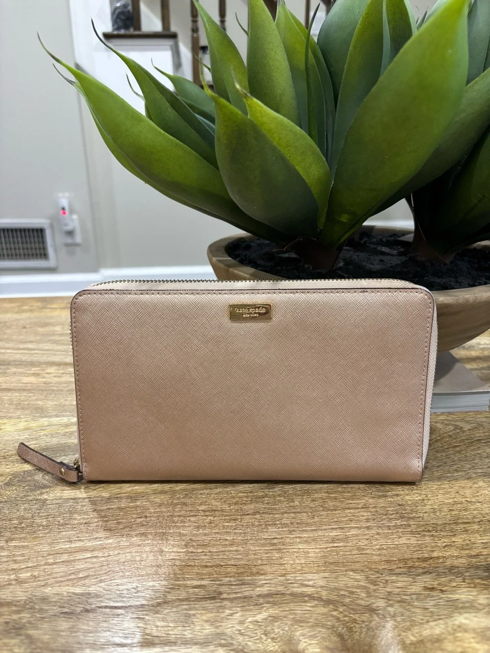 kate spade Rose Gold Zip Around Large Wallet